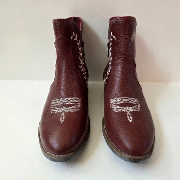 Sterling River Boots Womens 9 Burgundy Leather Embroidered Ankle Booties Western - Picture 4 of 11
